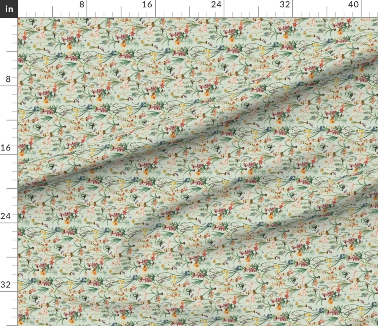 Green Dragonfly Iris Botanical Daffodil Spring Garden Vintage Style Floral Bulbs And Blooms Rotated Custom Printed Fabric by Spoonflower Various Fabrics by the Yard or Fat Quarter